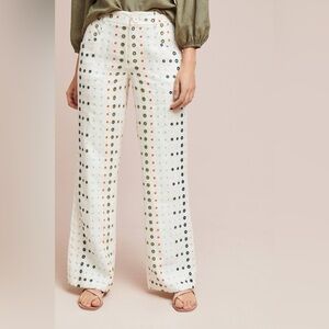 ETT:TWA by ANTHROPOLOGIE Linen Eyelet Wide Leg Trousers